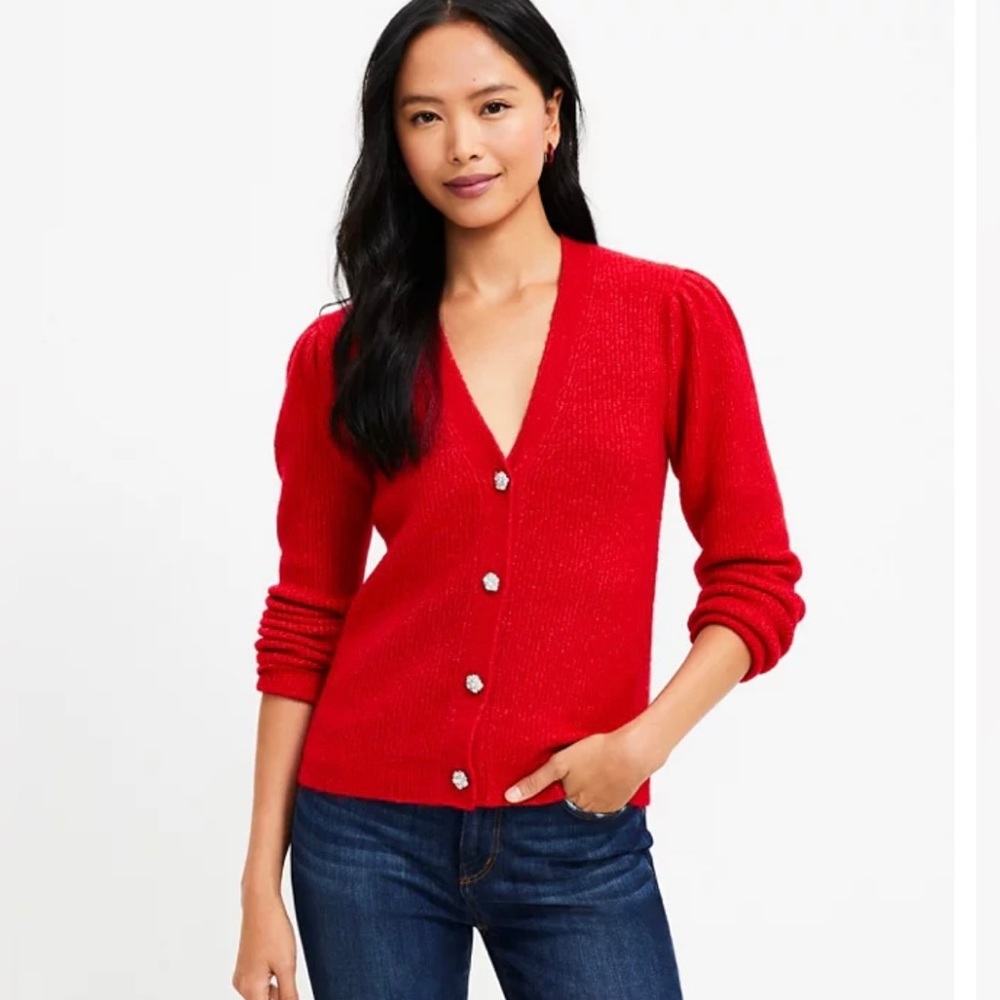 Loft Jeweled Button V-Neck Cardigan